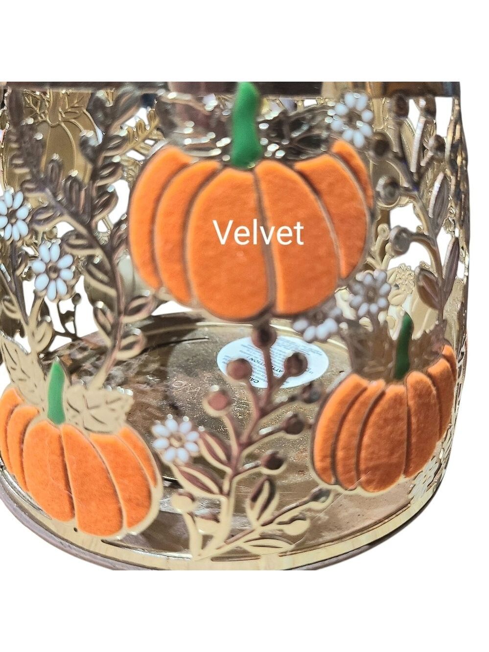VELVET PUMPKINS 3-WICK CANDLE HOLDER BY BATH & BODY WORKS - Picture 3 of 3